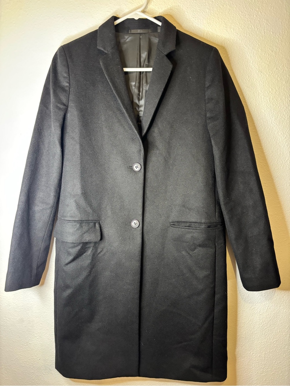Uniqlo Black Women's Single-Breasted Wool-Cashmere Blend Pea Coat